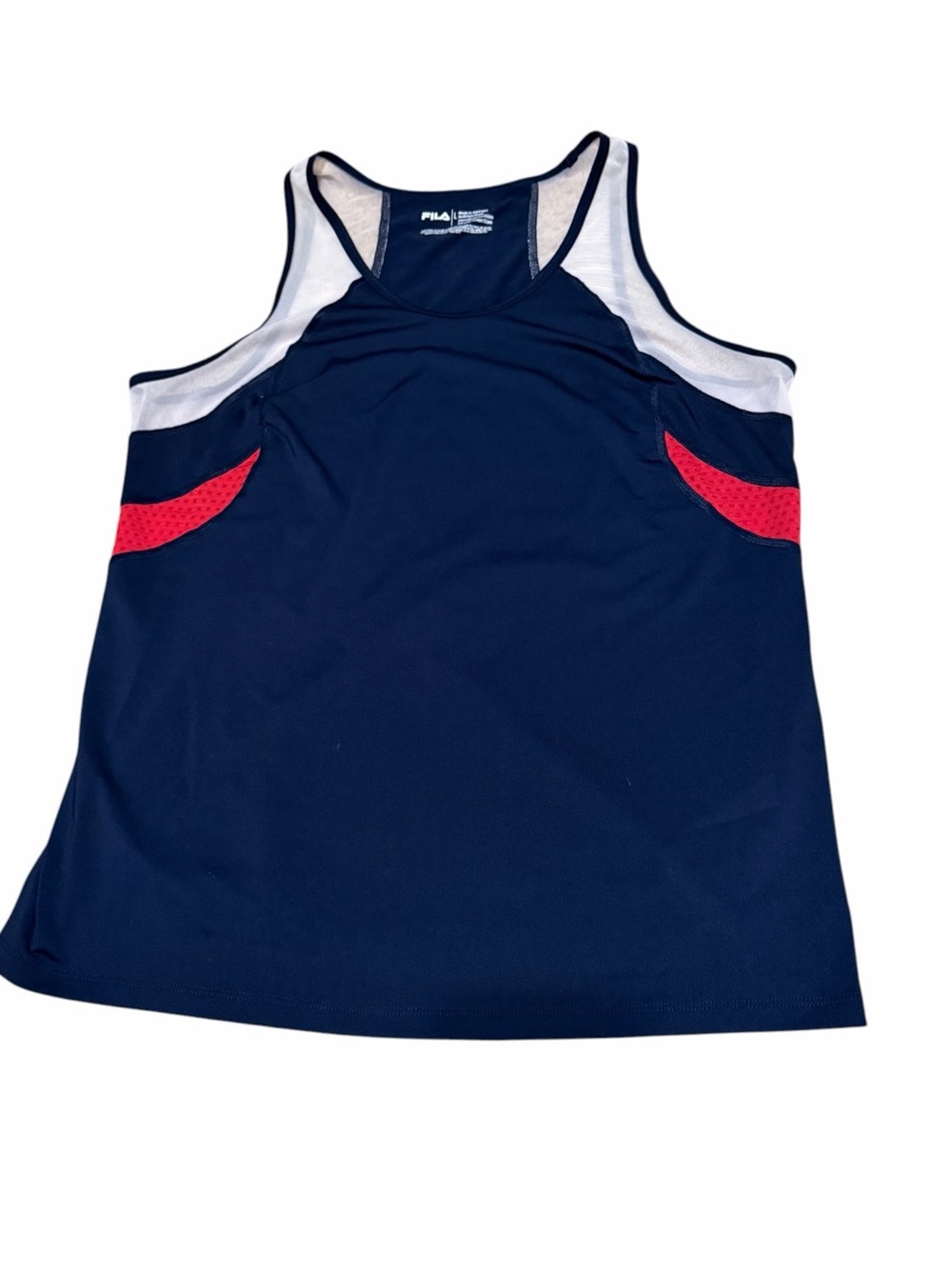 FILA Navy Blue Athletic Tank Top with Red & White Colorblock Accents - Size larg